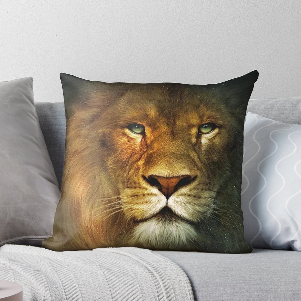 Decorative throw pillow featuring a lion design inspired by the Chronicles of Narnia series