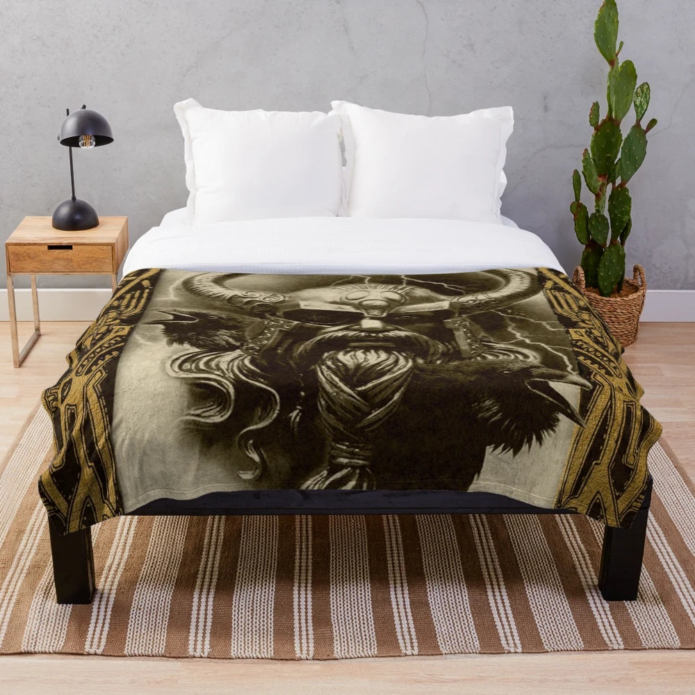 Odin Plush Blanket featuring Viking and Norse Mythology Imagery