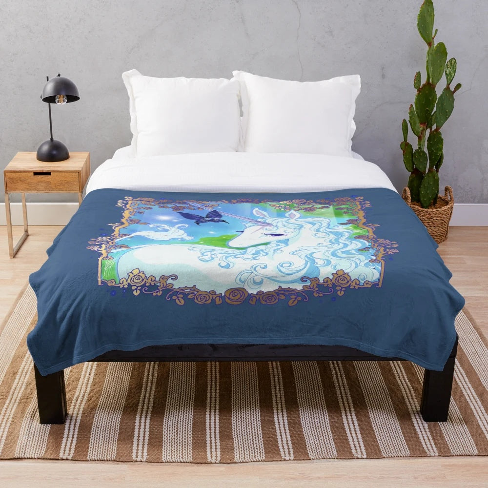 Plush blanket featuring the iconic fantasy creature, the unicorn