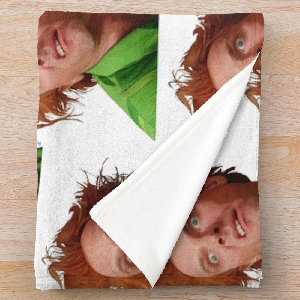 Magical realism digital portrait of the character Drop Dead Fred from the 1990s movie, on a customizable plush blanket