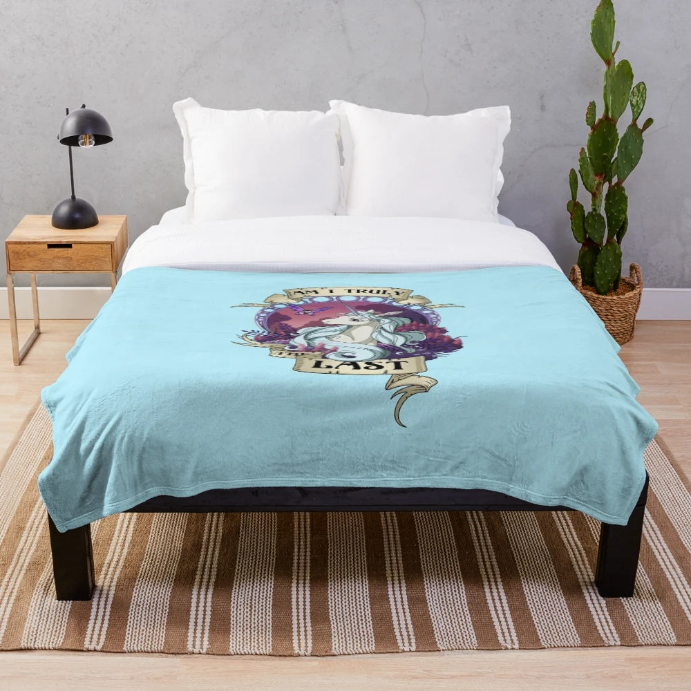 Cozy unicorn plush blanket inspired by the classic fantasy film "The Last Unicorn