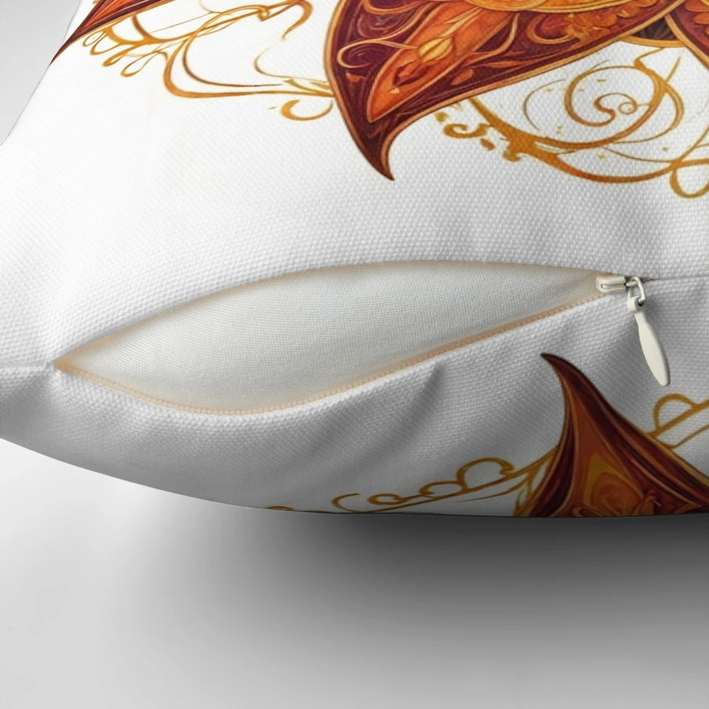 Decorative throw pillow featuring a mandala design with mystical sigils and symbols for love, intention, and spiritual energy.