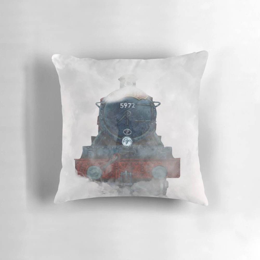 Plush pillow featuring the iconic Hogwarts Express train for a magical Harry Potter-inspired decor