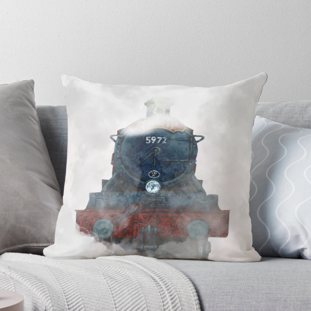Plush pillow featuring the iconic Hogwarts Express train for a magical Harry Potter-inspired decor