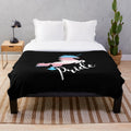 Cozy plush blanket featuring a unicorn in the colors of the transgender pride flag
