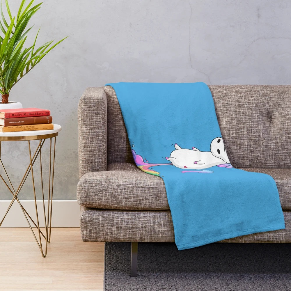 Magical unicorn plush blanket with a whimsical farting unicorn design