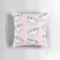 Soft, plush unicorn pattern pillow in pastel colors with a scattered design.