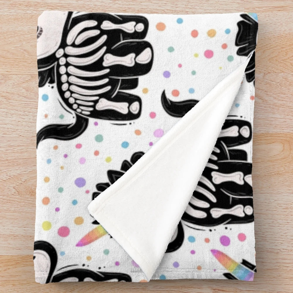 Unicorn skeleton plush blanket in pastel colors