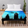 Magical watercolor-inspired plush blanket featuring Peter Pan, Neverland, and a starry night sky