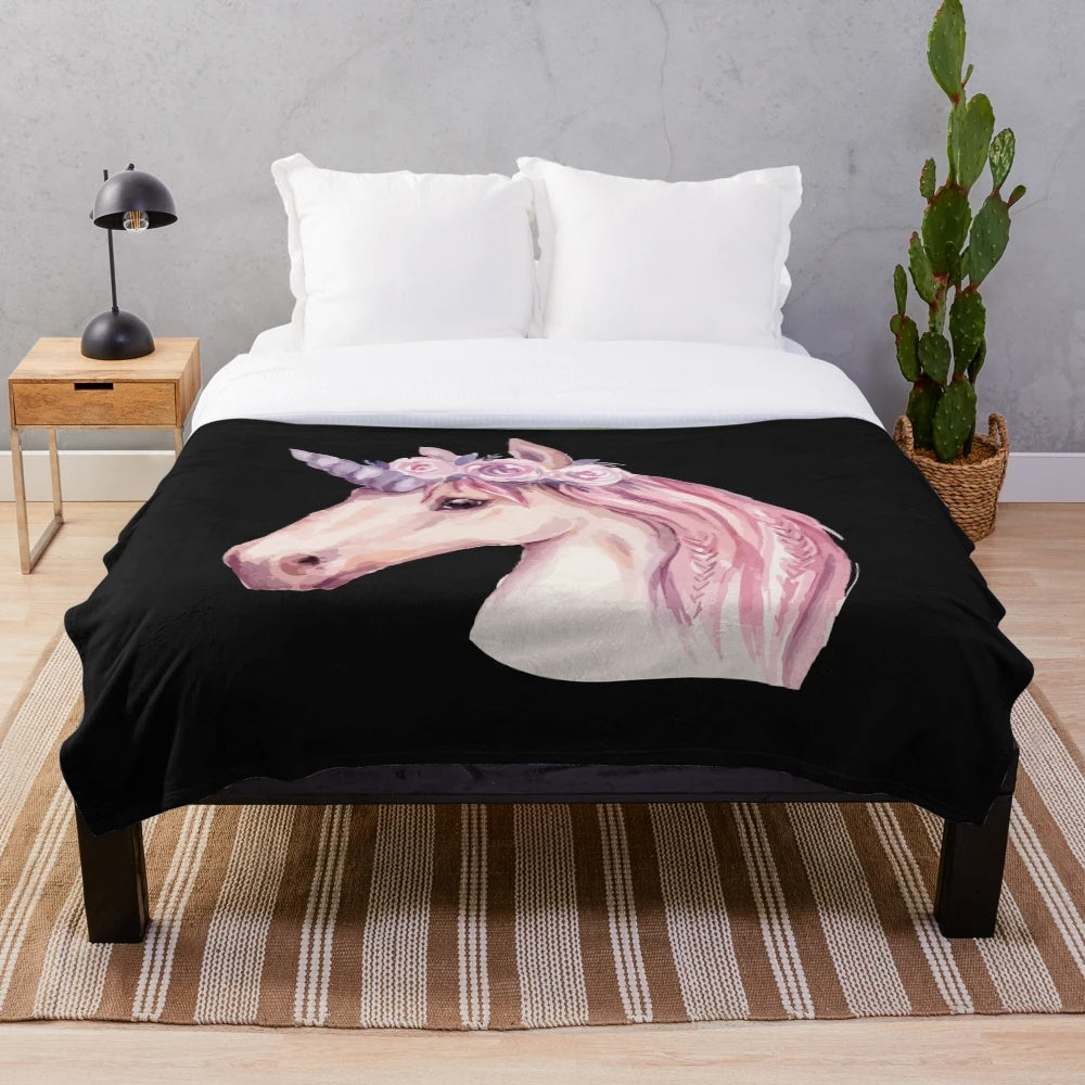 Soft and cozy plush watercolor pink unicorn blanket