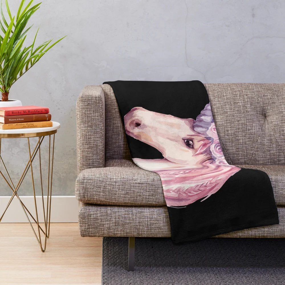 Soft and cozy plush watercolor pink unicorn blanket