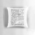 A hand-lettered decorative pillow featuring a quote from the classic film "The Wizard of Oz", with the phrase "Wicked Witch of the East Bro".