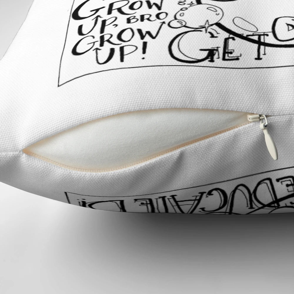 A hand-lettered decorative pillow featuring a quote from the classic film "The Wizard of Oz", with the phrase "Wicked Witch of the East Bro".
