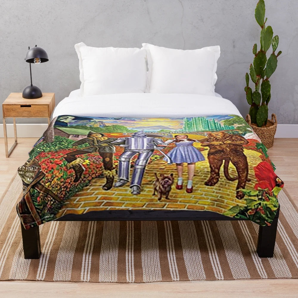Wizard of Oz inspired plush blanket with yellow brick road design
