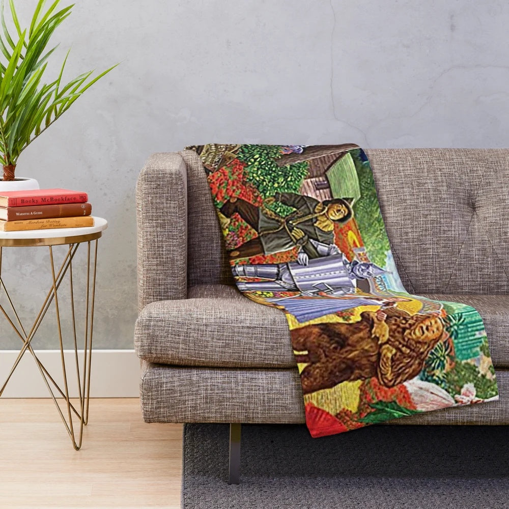 Wizard of Oz inspired plush blanket with yellow brick road design