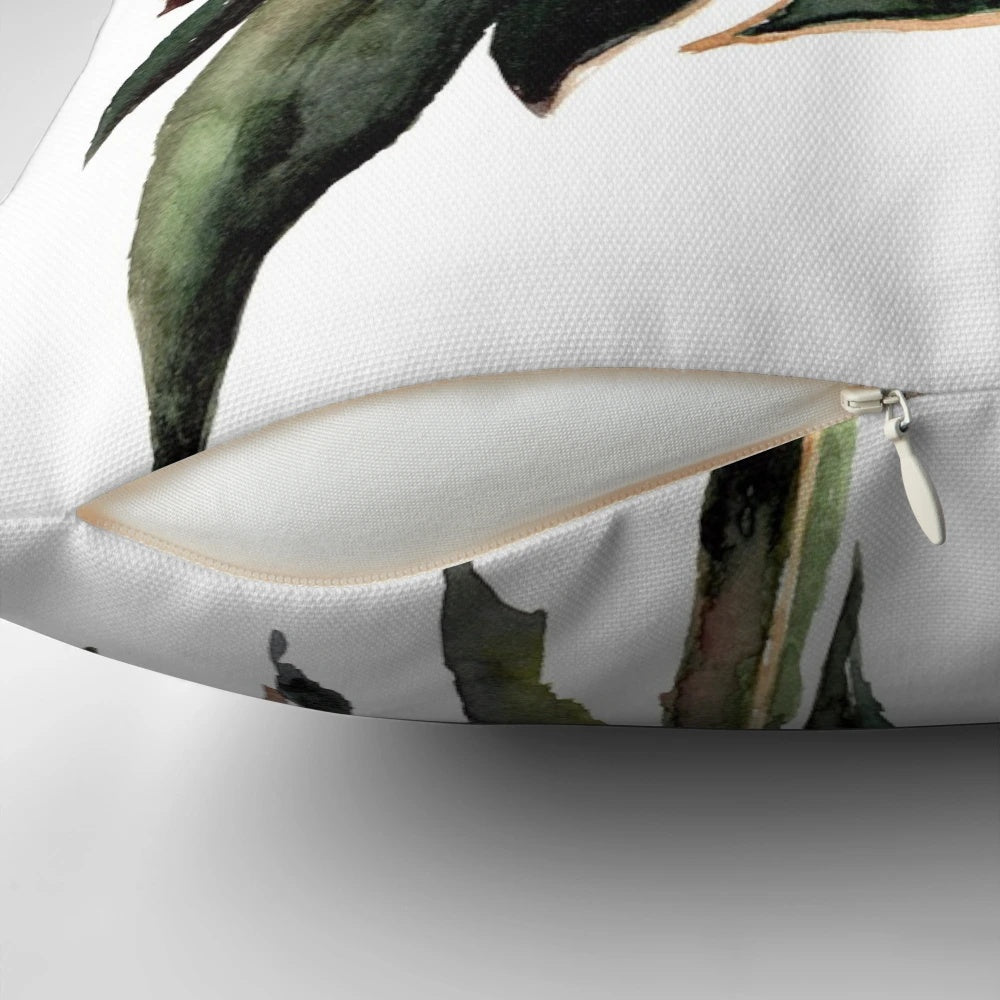 Magnolia floral and botanical watercolor painting on a decorative throw pillow