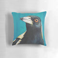 Vibrant blue and white magpie bird decorative throw pillow for modern home decor