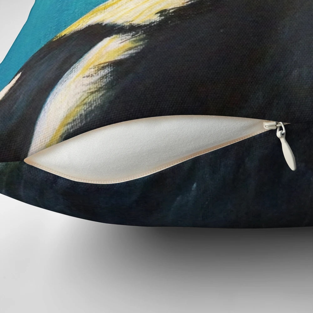 Vibrant blue and white magpie bird decorative throw pillow for modern home decor