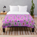 Mahjong tiles design plush blanket in pink color