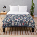Mahjong tiles design plush blanket in blue color