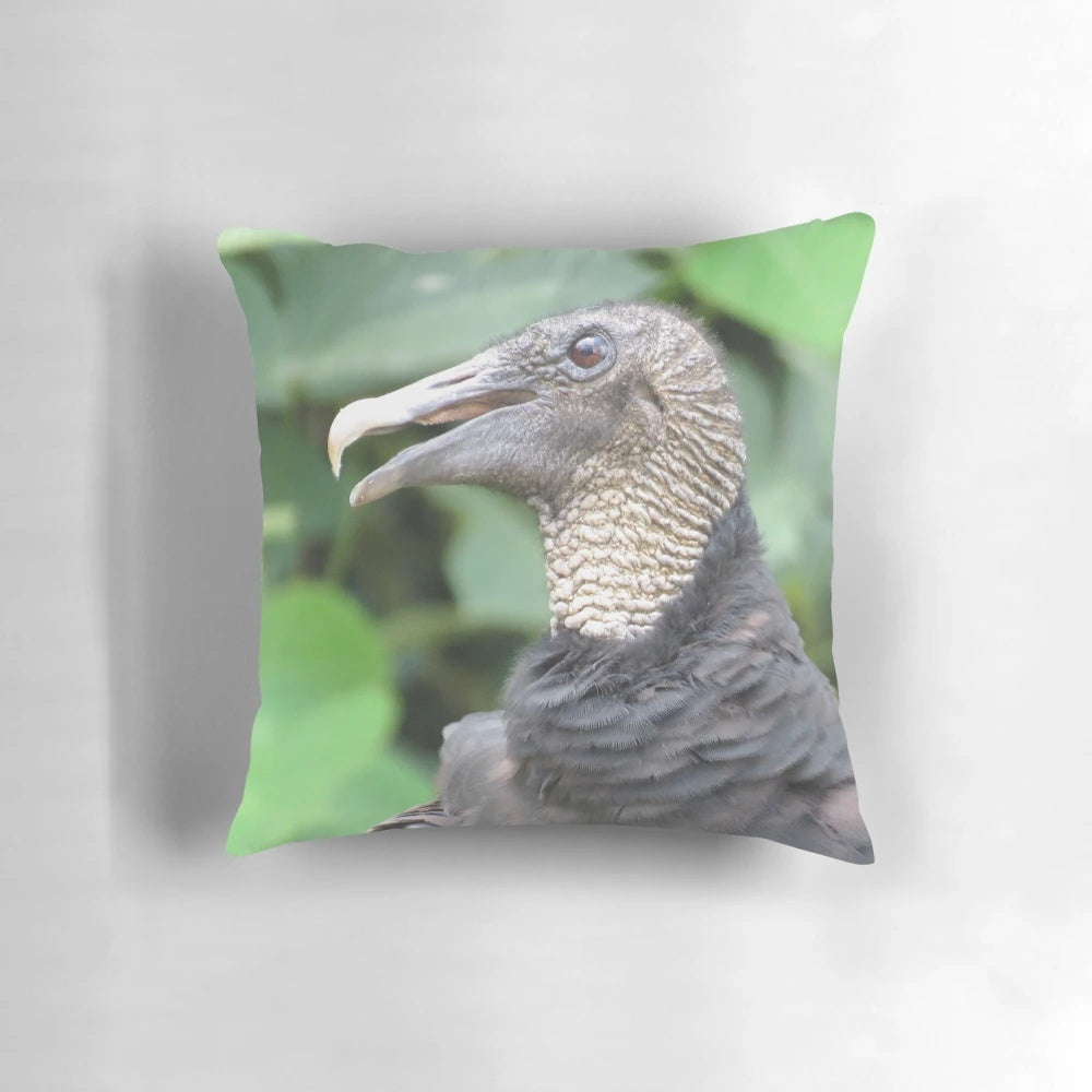 Black vulture decorative pillow featuring a realistic illustration of the majestic bird