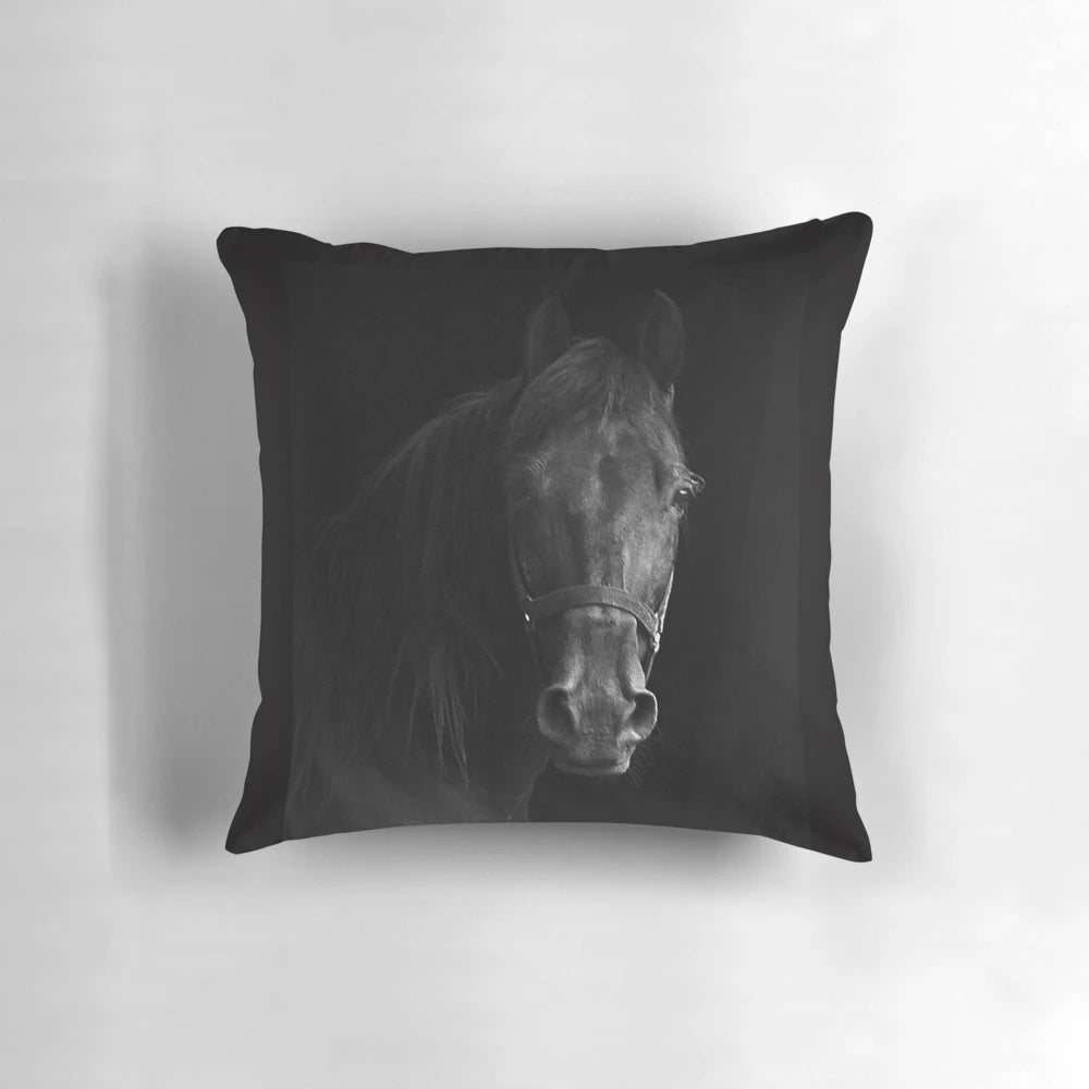 Stunning portrait of a majestic dark horse, showcasing the beauty and power of this noble equine breed.