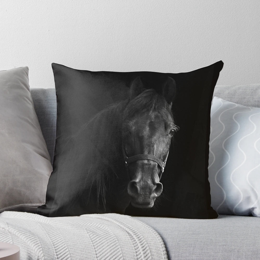 Stunning portrait of a majestic dark horse, showcasing the beauty and power of this noble equine breed.