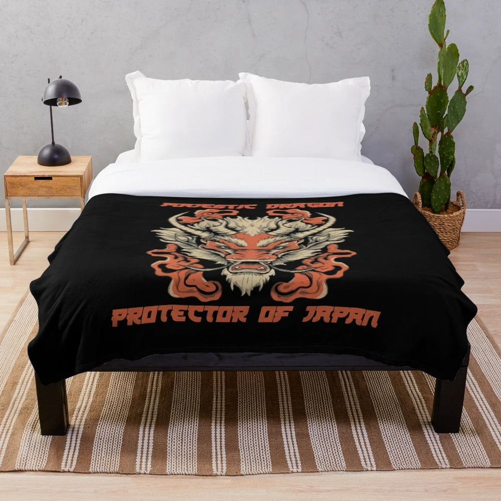 Majestic dragon plush blanket featuring a mystical creature from Japanese folklore