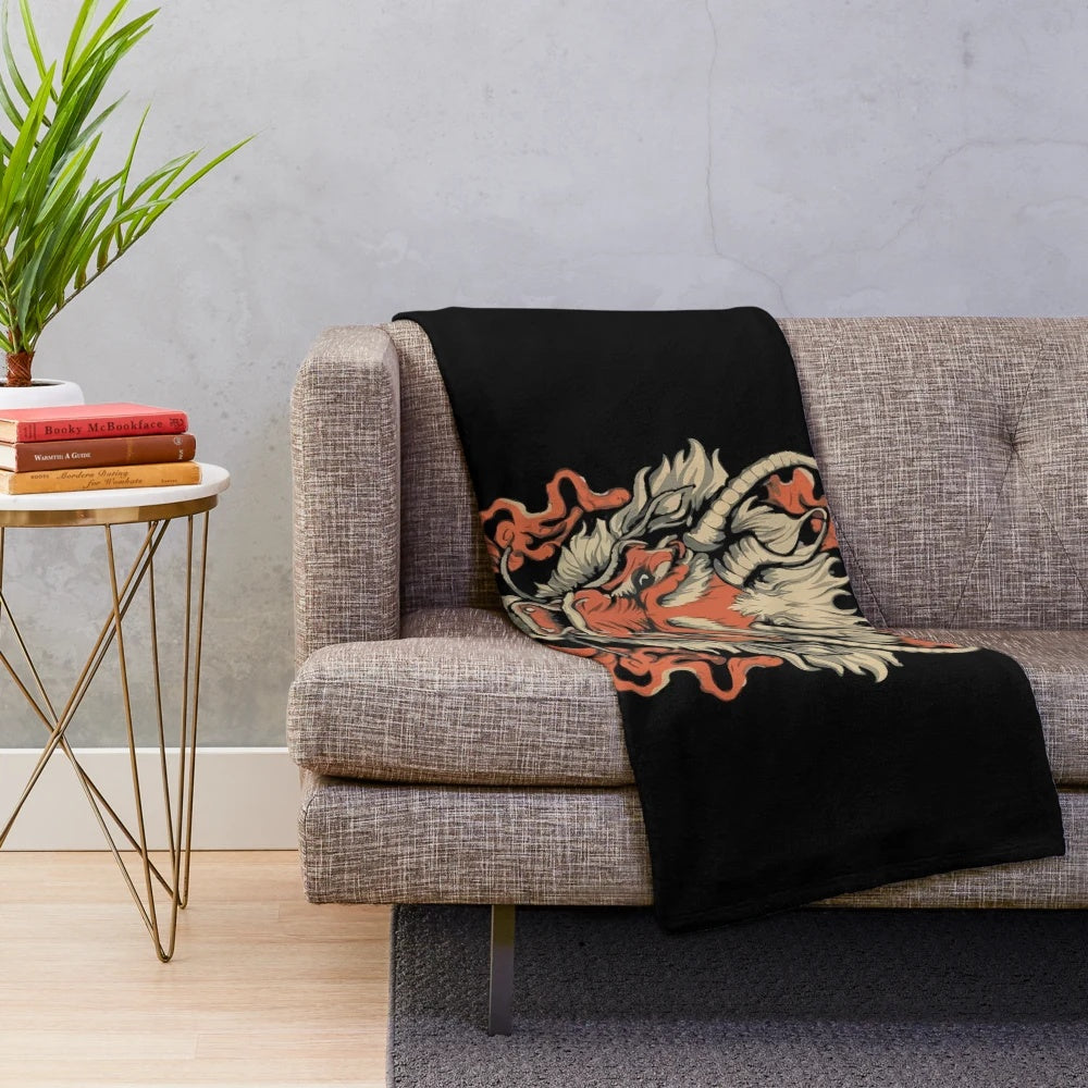 Majestic dragon plush blanket featuring a mystical creature from Japanese folklore