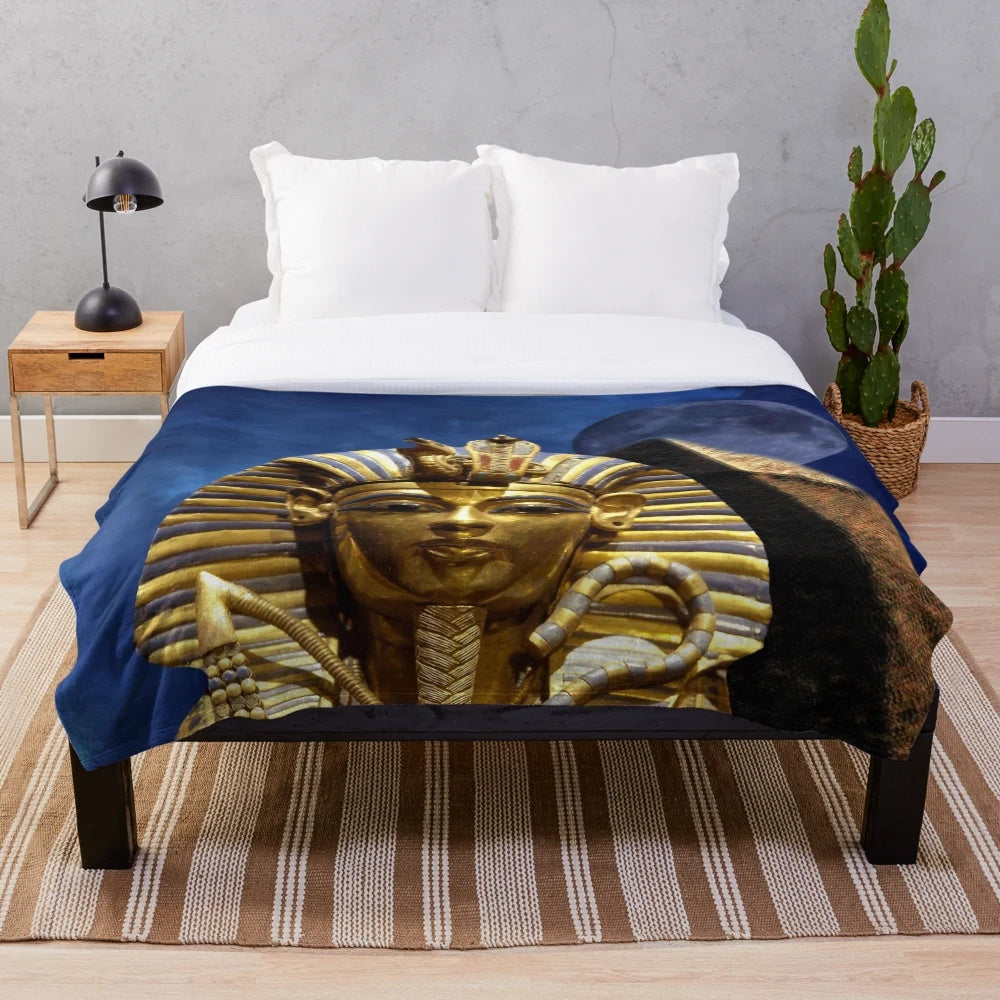 King Tut plush blanket with pyramid and night sky design