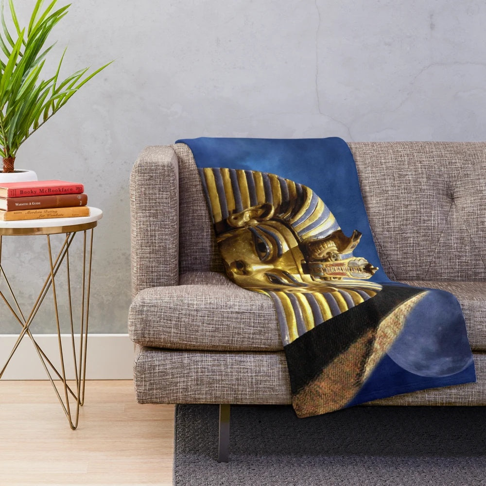 King Tut plush blanket with pyramid and night sky design