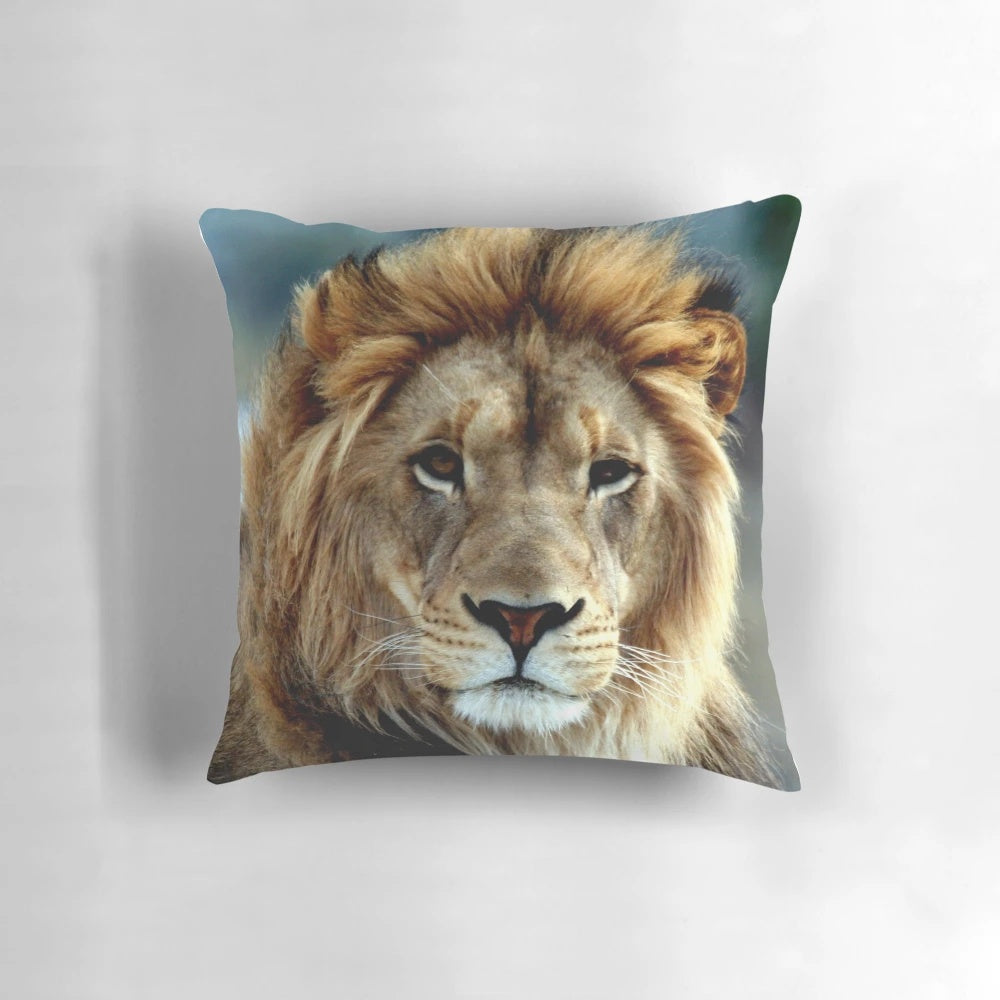 Majestic lion print throw pillow with soft plush fabric