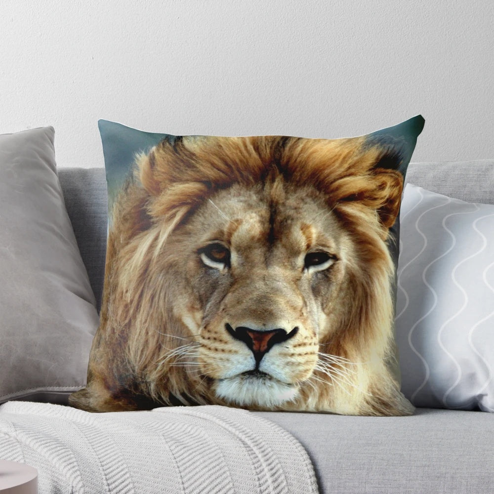 Majestic lion print throw pillow with soft plush fabric