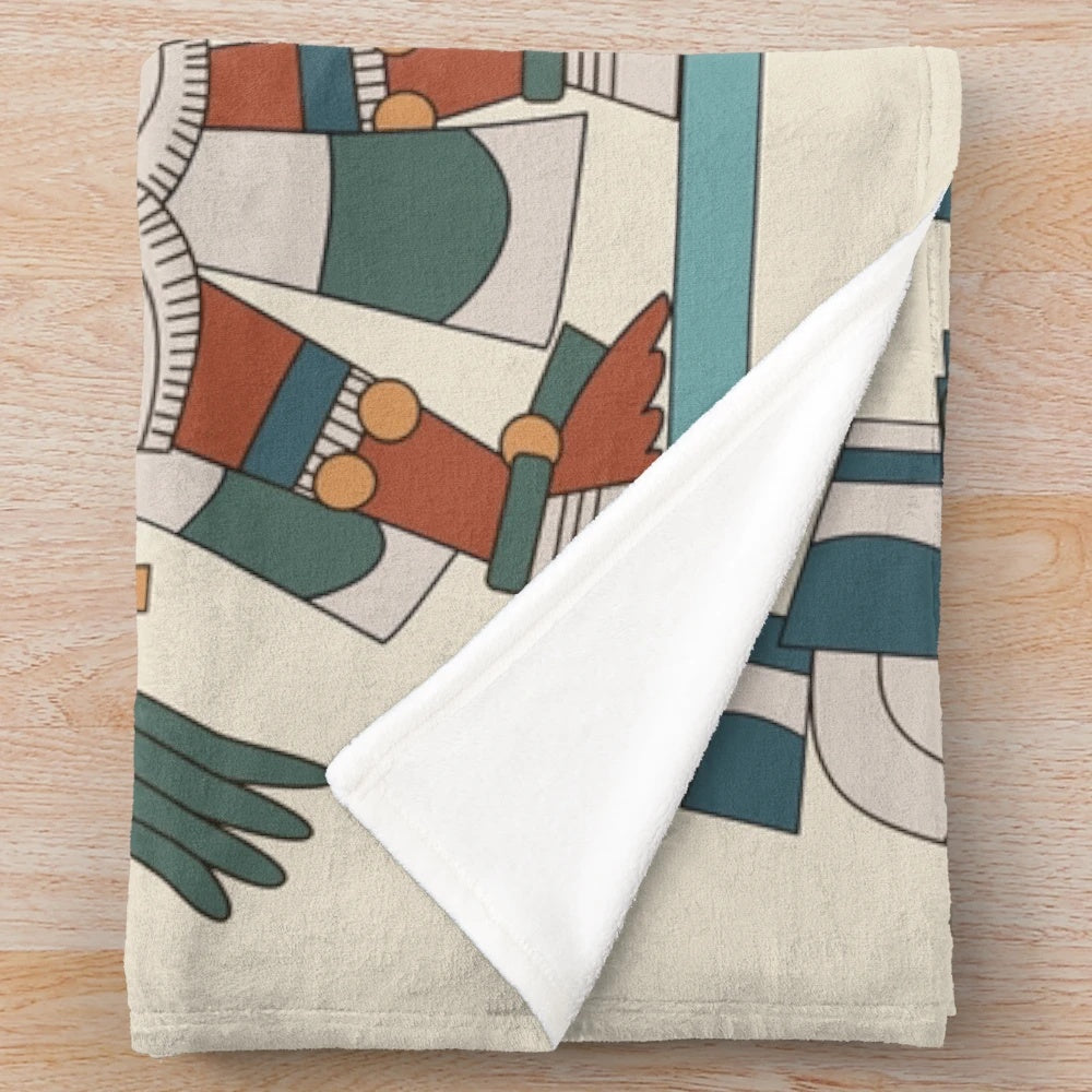 Plush blanket featuring Aztec eagle and jaguar knight motifs
