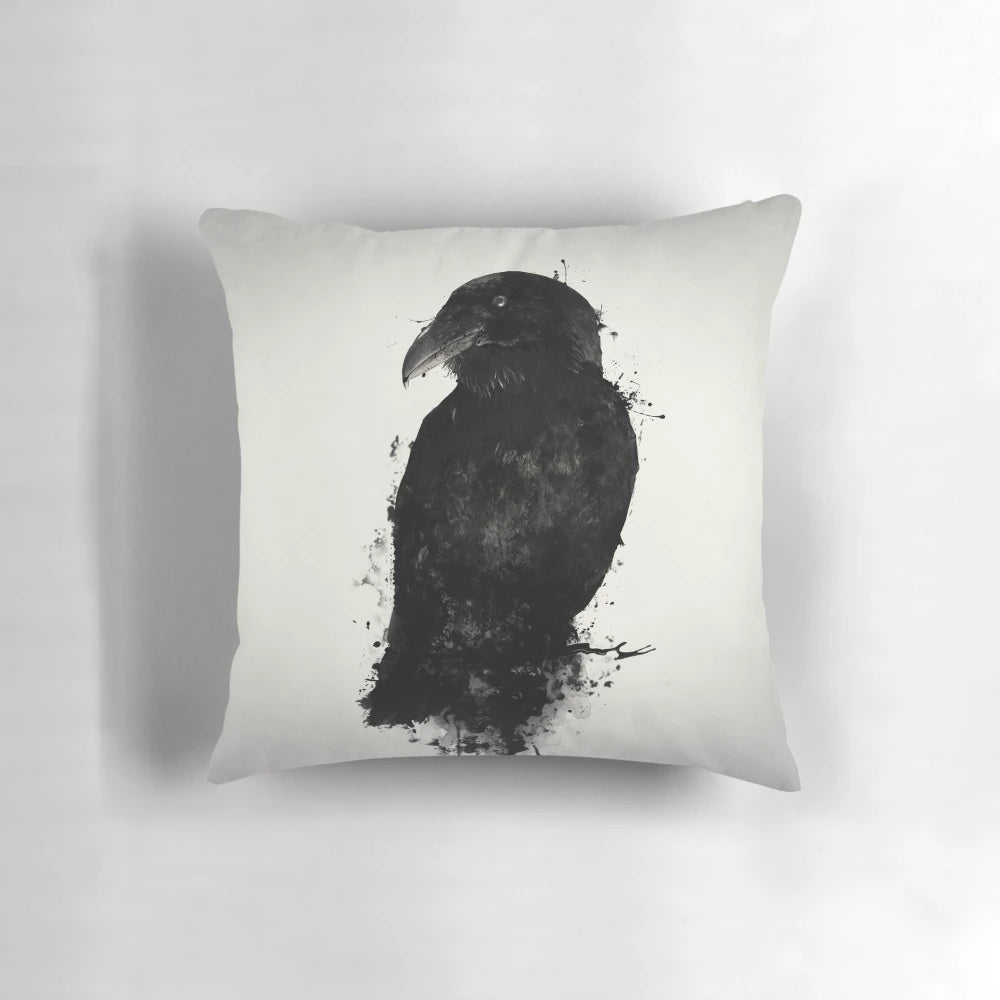 Photomanipulated image of a majestic raven with dark, atmospheric background