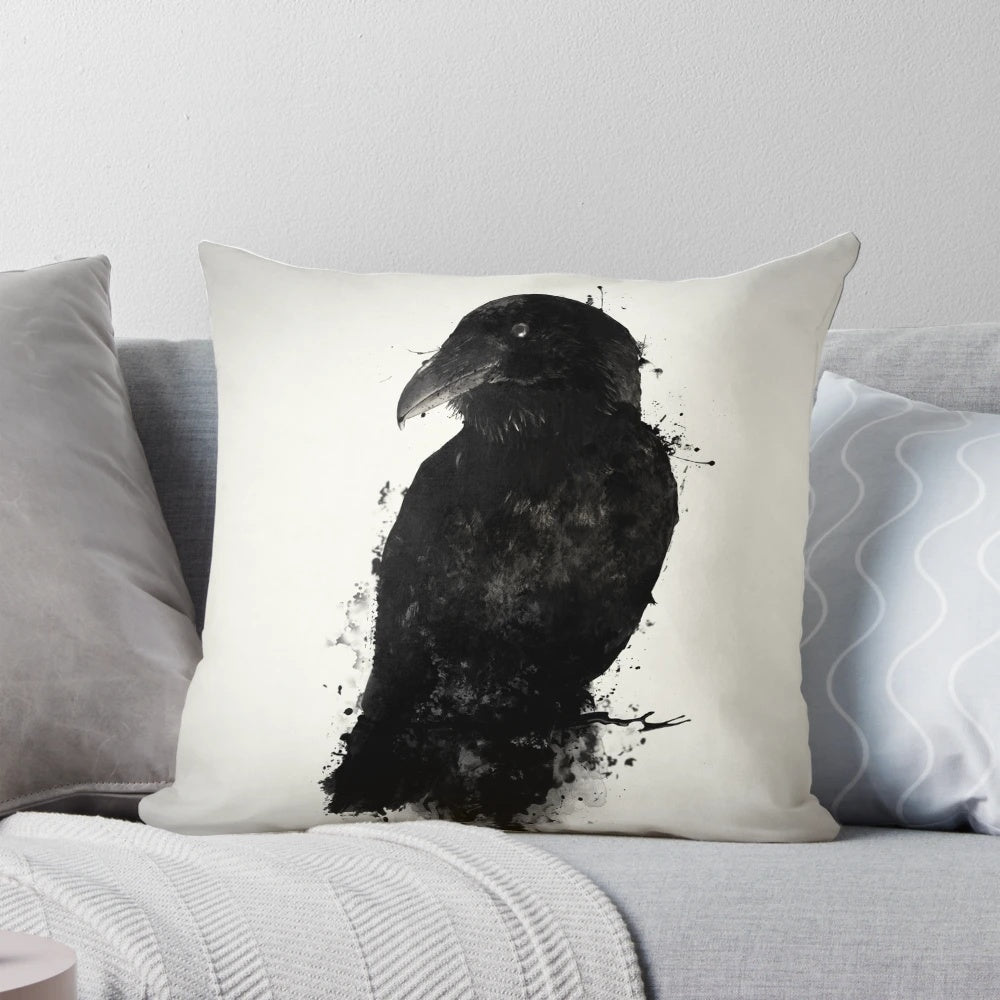 Photomanipulated image of a majestic raven with dark, atmospheric background