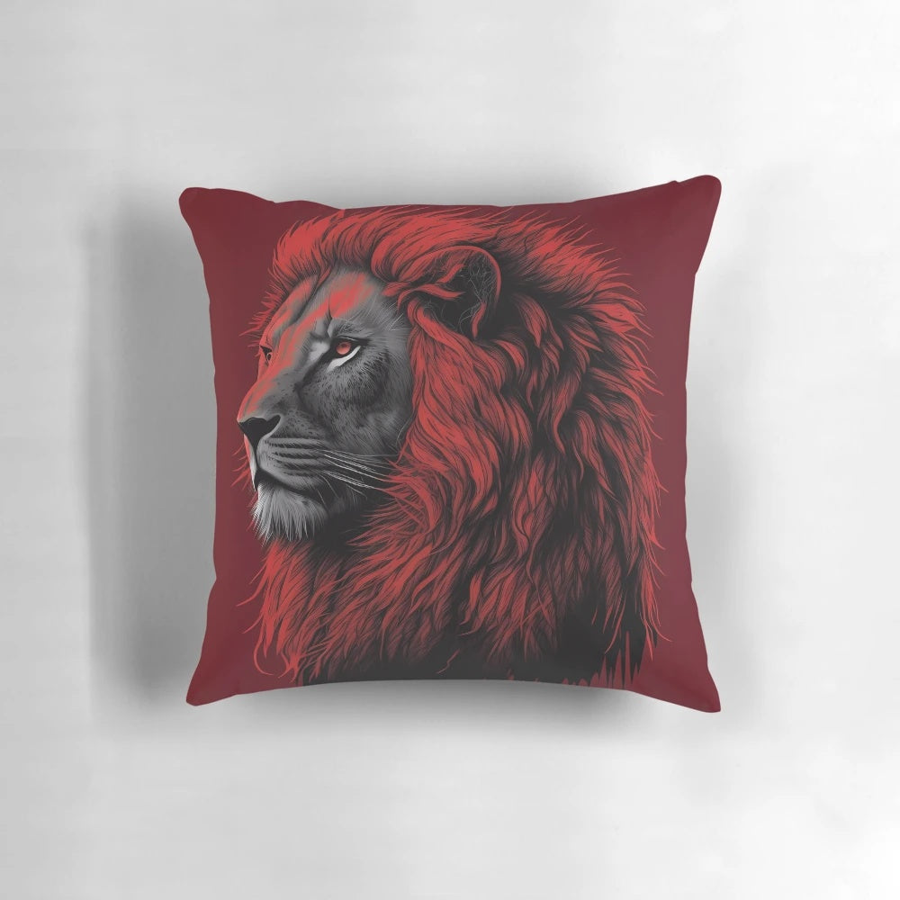 Luxurious red lion throw pillow for a regal, nature-inspired home accent.