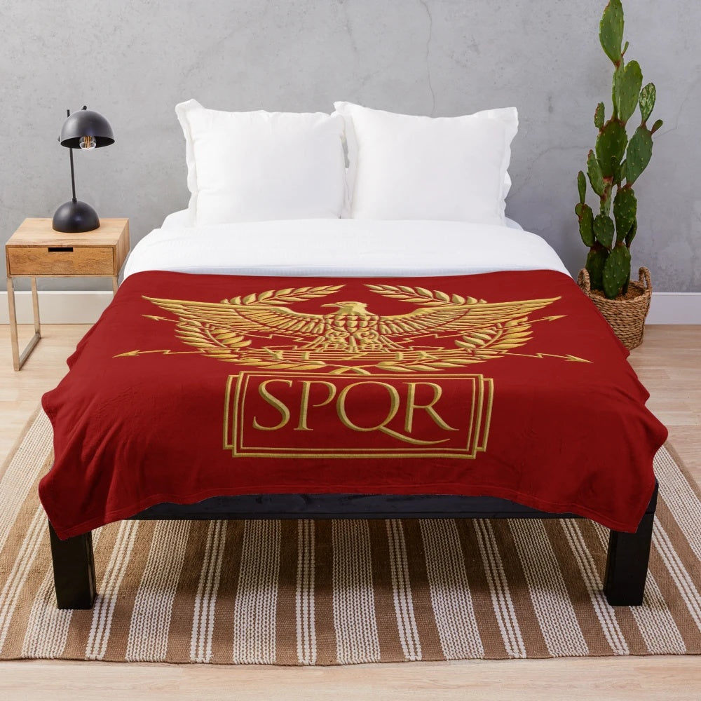 Cozy gold Roman Aquila eagle SPQR plush blanket for ancient Rome enthusiasts