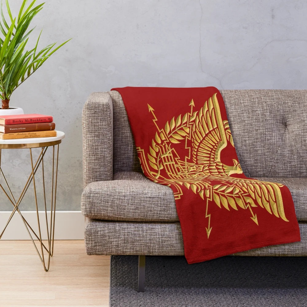 Cozy gold Roman Aquila eagle SPQR plush blanket for ancient Rome enthusiasts
