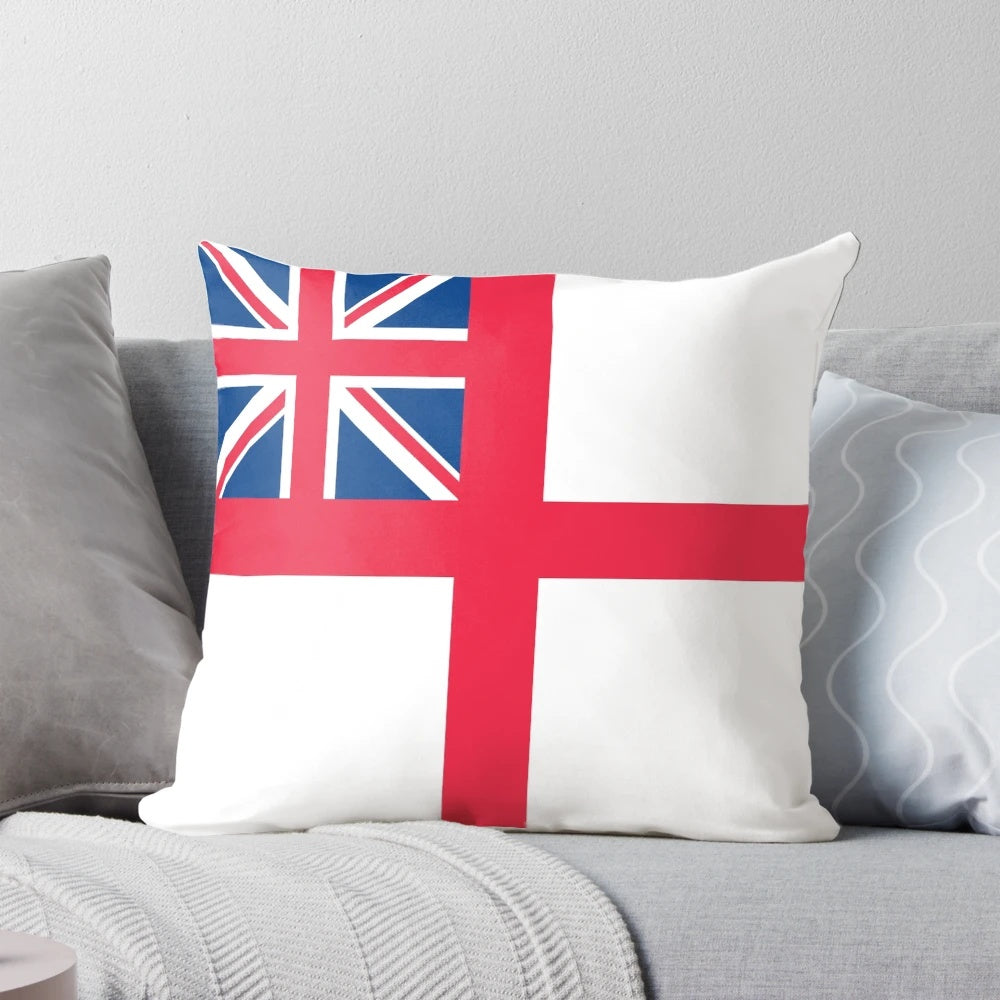 Decorative pillow featuring the iconic Royal White Ensign flag of Great Britain