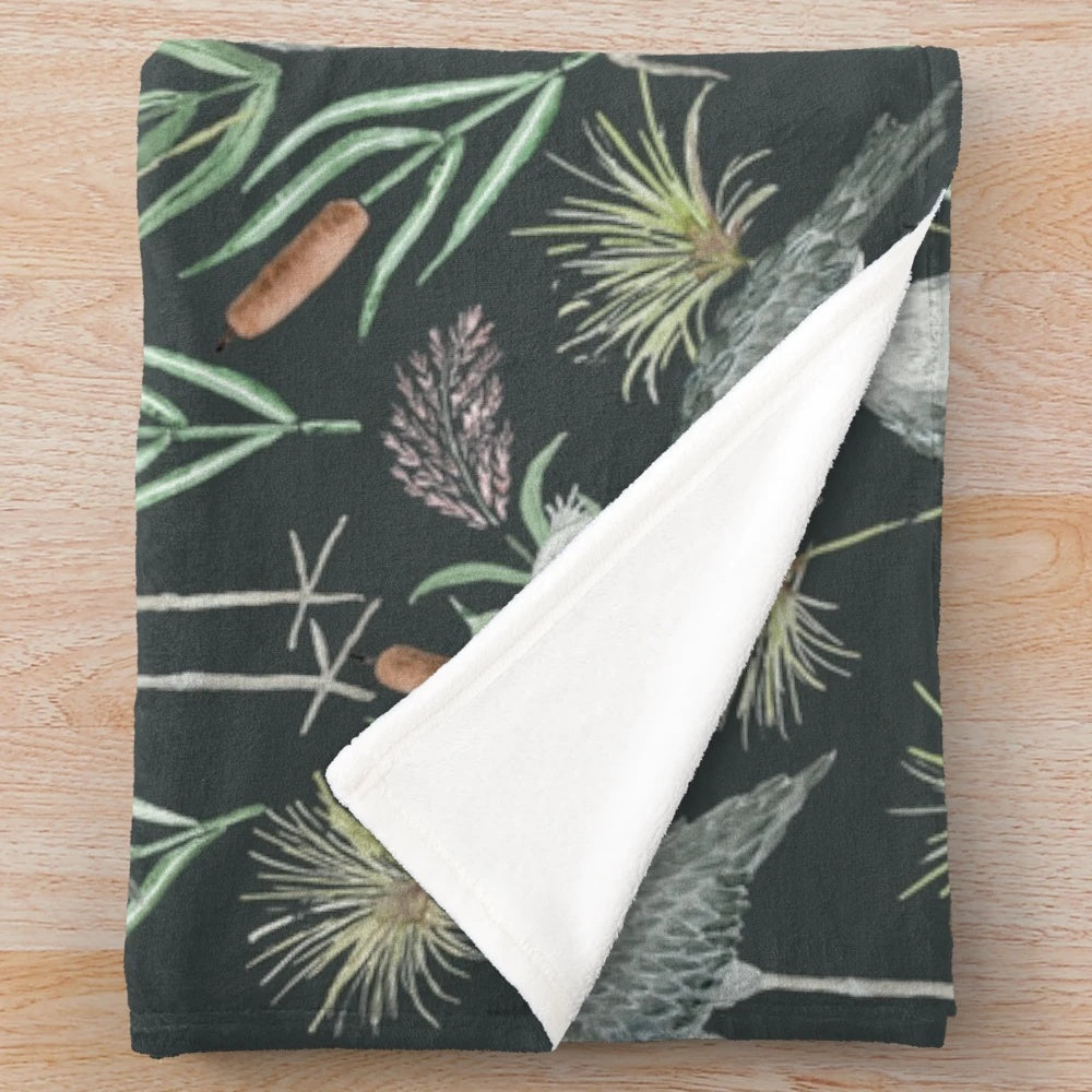 Majestic shoebill bird in a watercolor pattern plush blanket