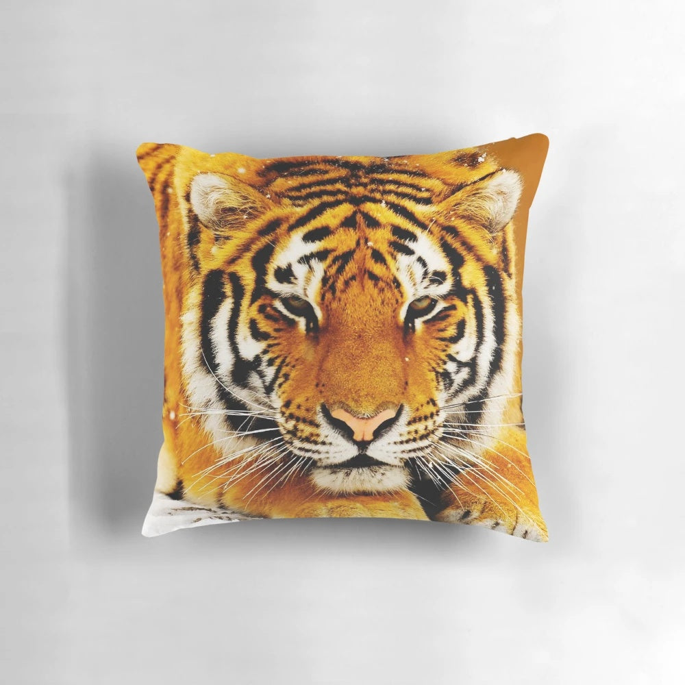 Soft and cozy Siberian tiger pillow featuring the majestic Amur tiger in a wilderness setting