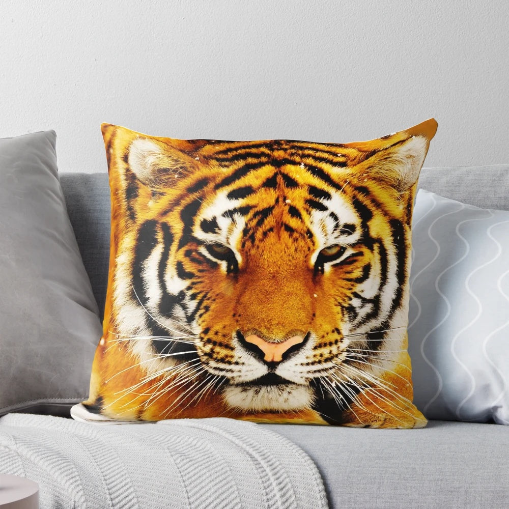 Soft and cozy Siberian tiger pillow featuring the majestic Amur tiger in a wilderness setting