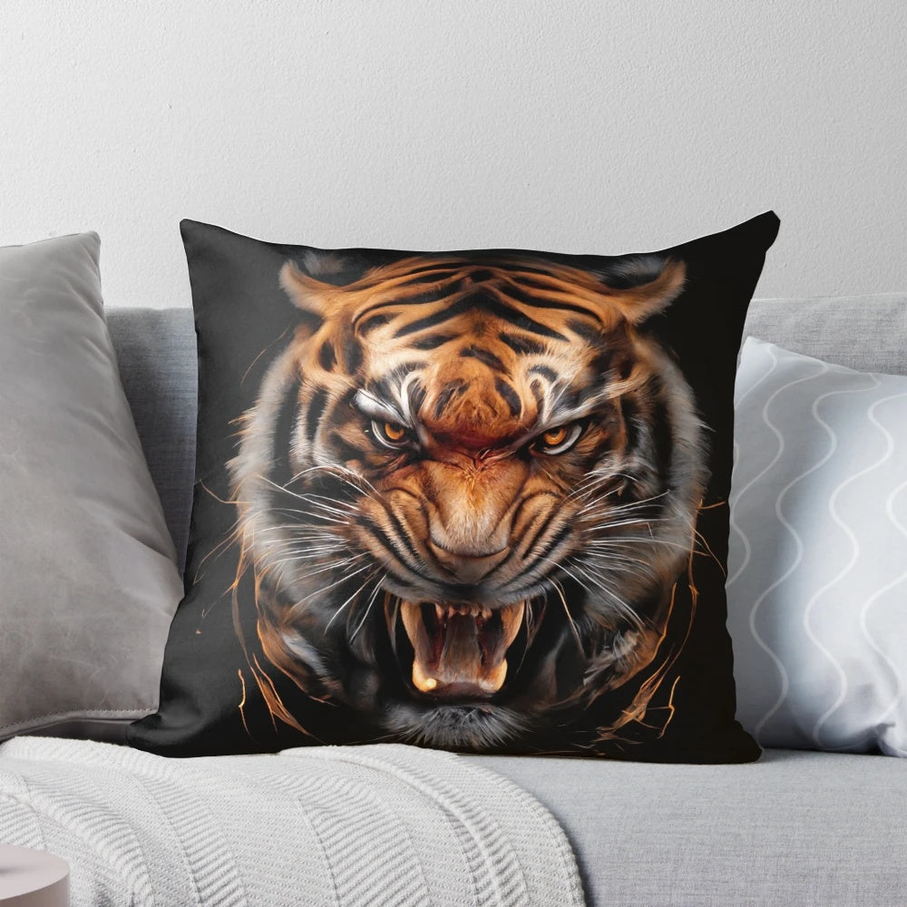 Magnificent tiger resting on a plush pillow, perfect for nature lovers