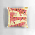 Image of a pillow featuring a vibrant, lifelike illustration of a tiger in its natural habitat.
