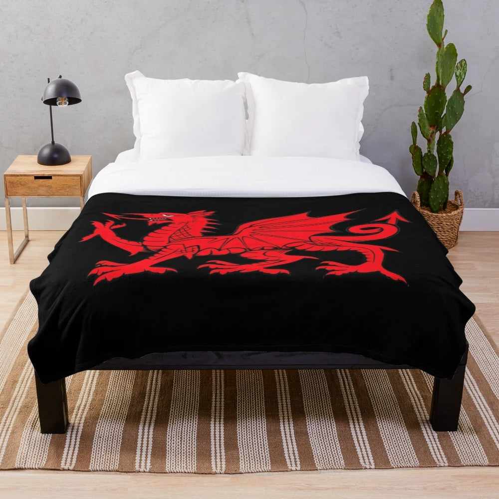 Plush Welsh red dragon blanket with the iconic flag design