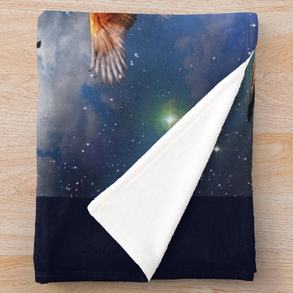 Plush blanket featuring a flying pegasus in the night sky with stars and clouds