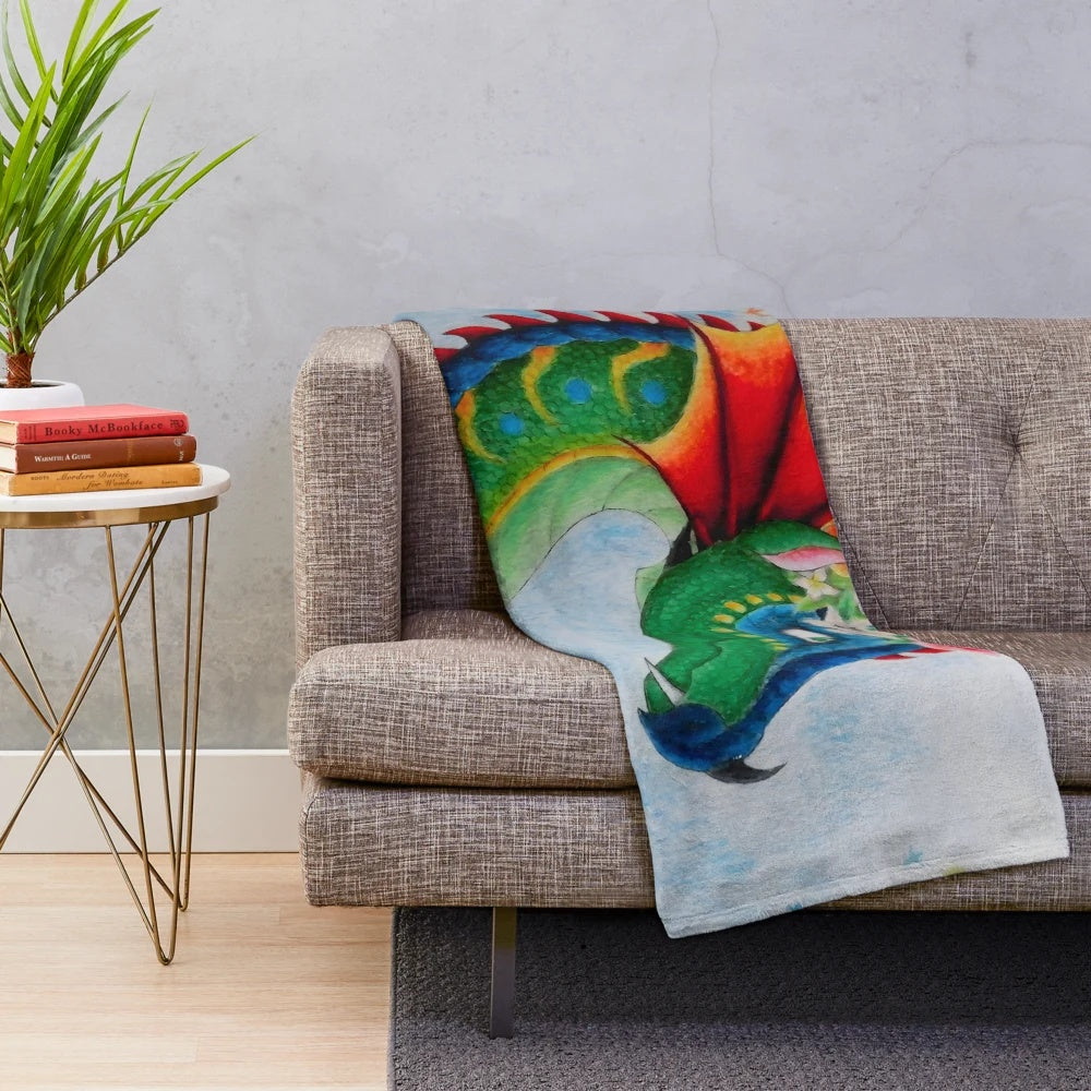 Majestic Wings of Fire Inspired Plush Blanket featuring dragon queen Glory in a flower crown