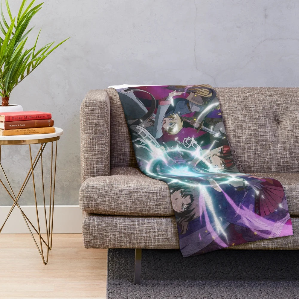 Majutsushi Orphen inspired plush blanket featuring characters and symbols from the anime and manga series