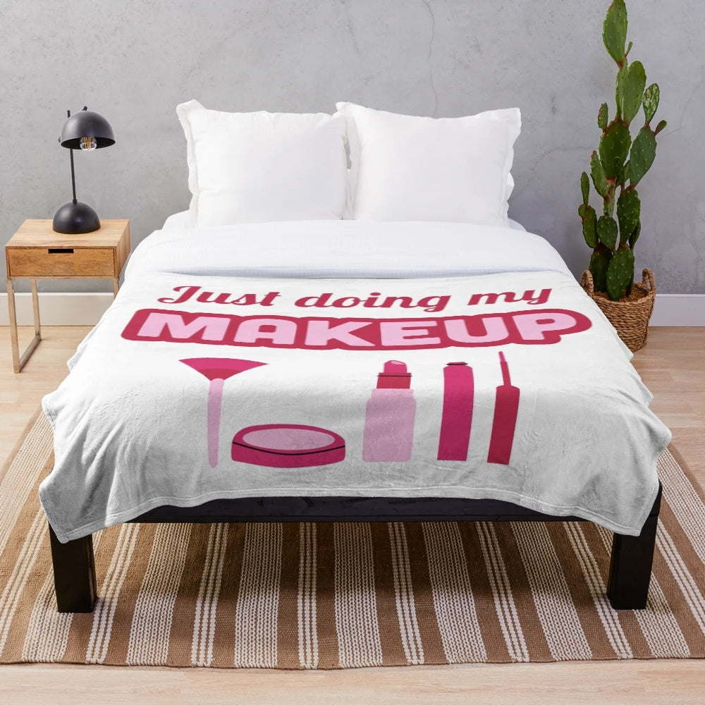 Makeup lover plush blanket with pink, girly, and aesthetic design